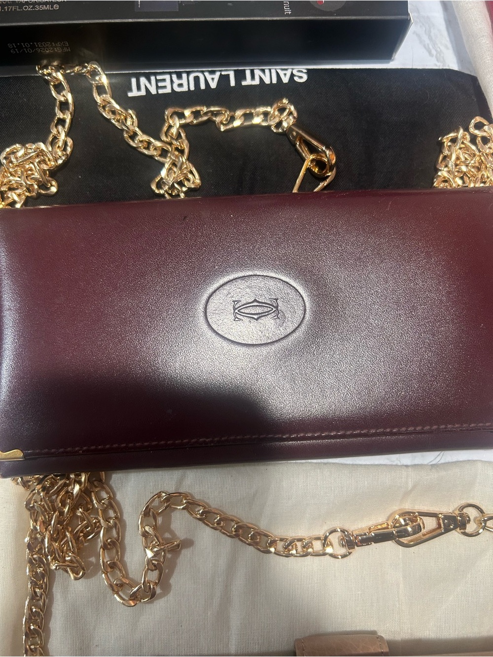 Cartier Burgundy Leather Wallet on chain